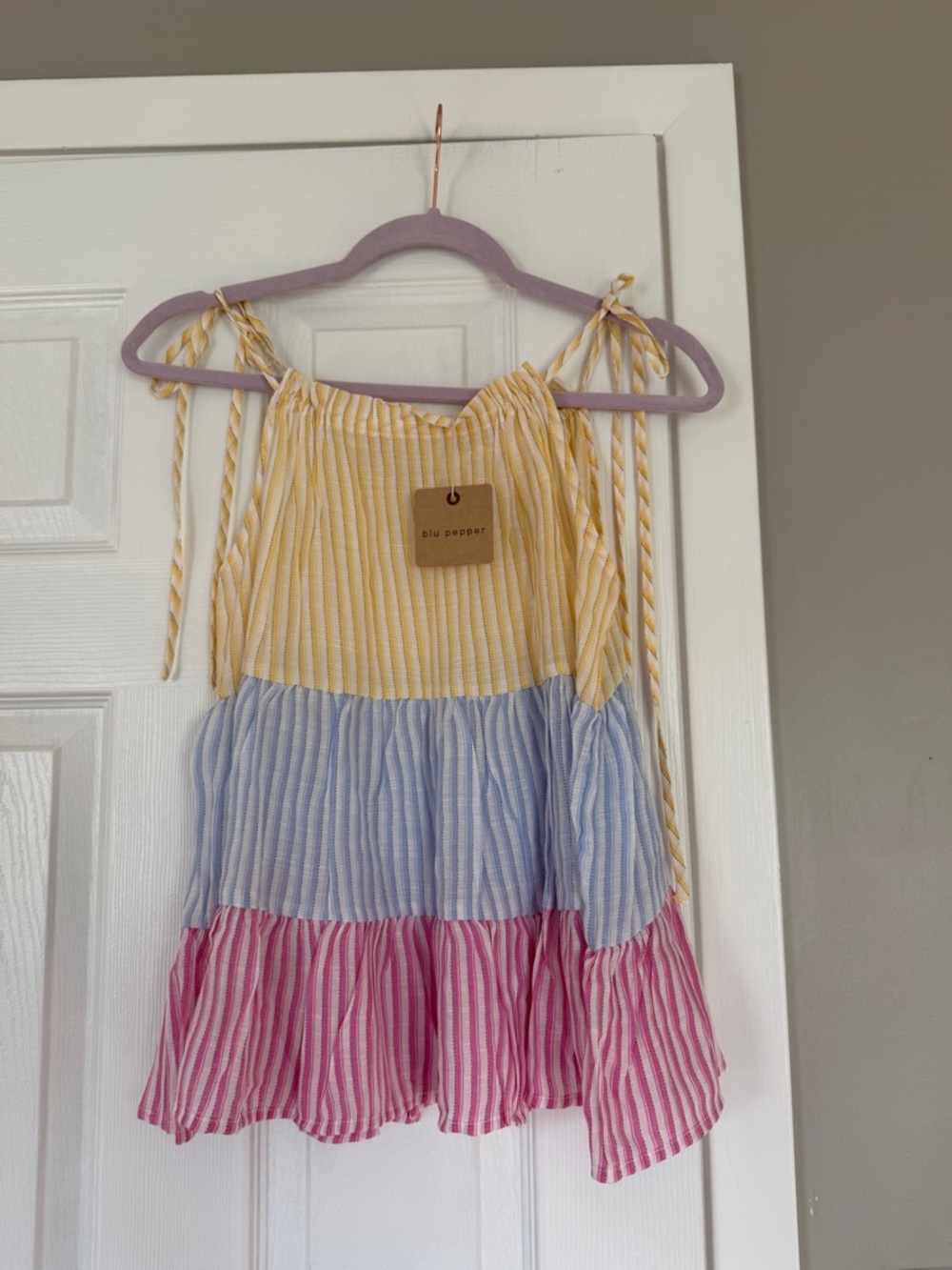 Blu Pepper Anthropologie Pastel Colorful Peplum Tie Strap Tank Top Blouse NWT